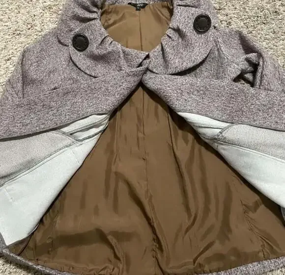 Zinc Women's Gray Tweed Swing Coat with Ruffle Collar Size Large - Picture 3 of 4